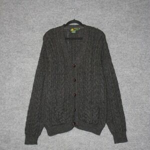 Peregrine Cable Knit Cardigan Sweater Mens L Charcoal Gray Wool Made in England